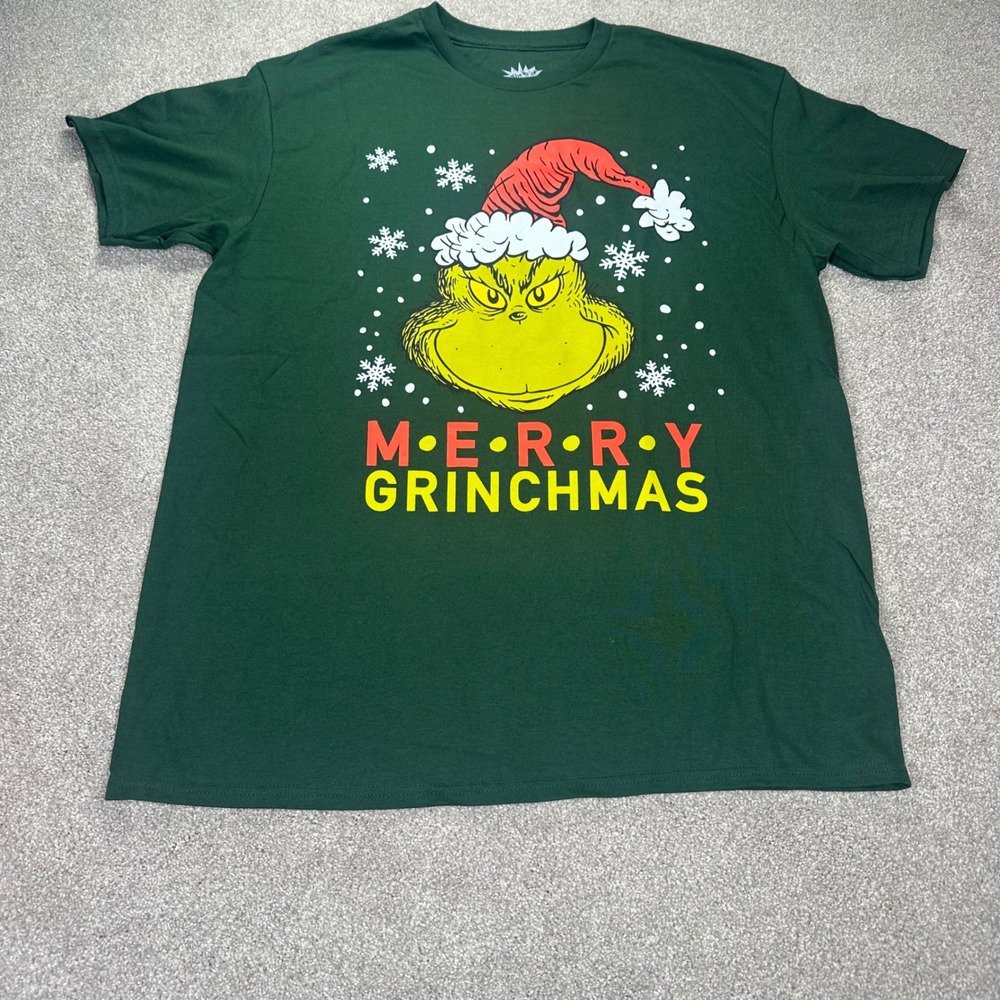 Mens The Grinch Merry Grinchmas T Shirt Green Large Cotton‎ Dr Seuss Christmas